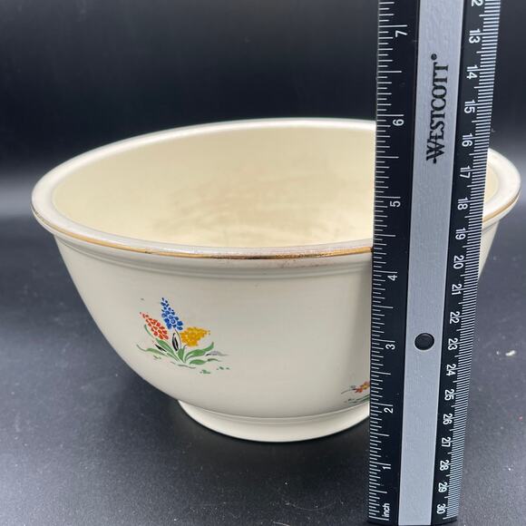 RARE Vintage Kitchen Kraft by HLC Doll\'s House Pattern Mixing Bowl with Gold Rim